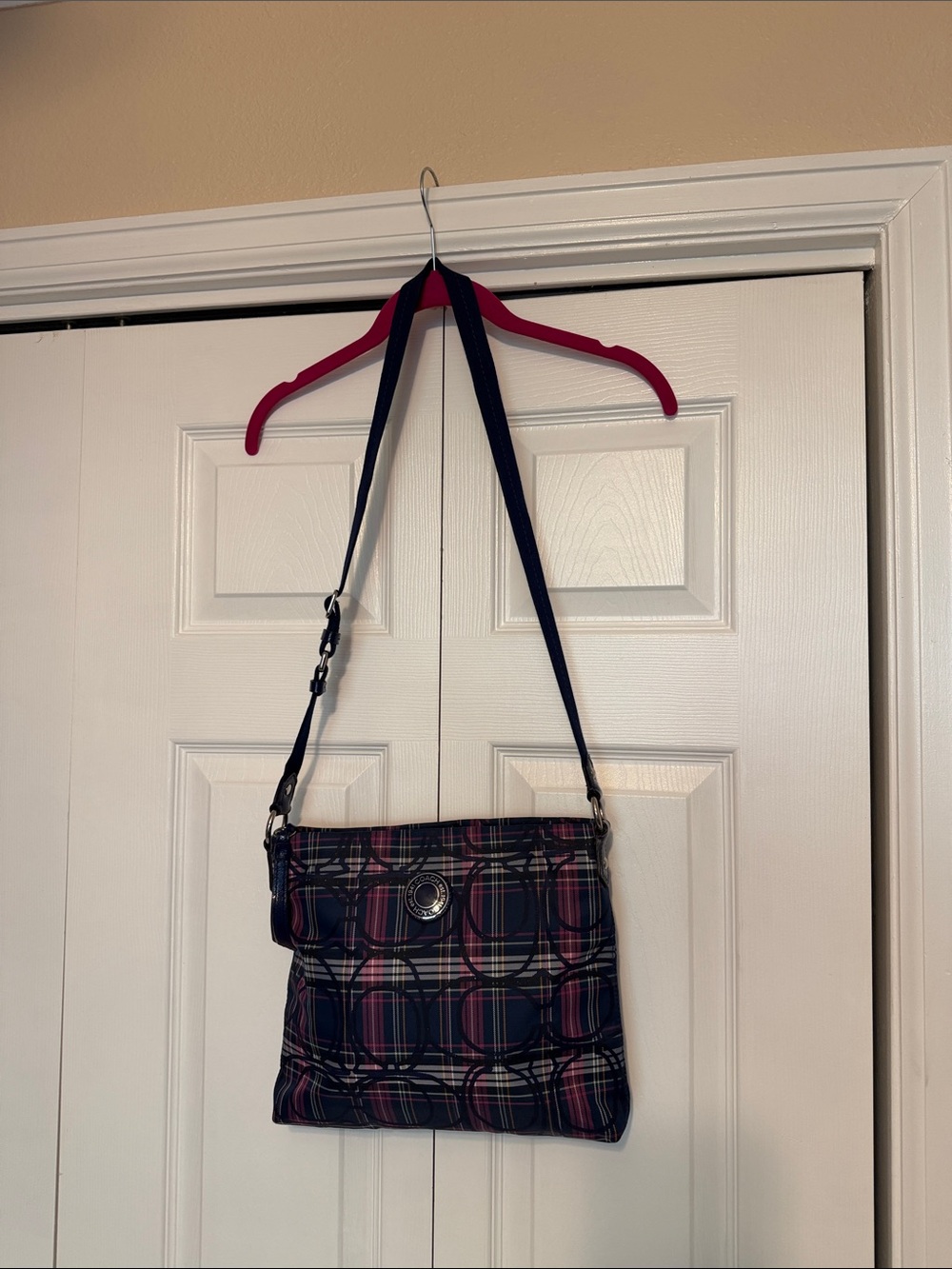 Coach Tartan Navy & Pink Plaid Large Crossbody Bag
